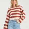 Billabong Seeing Stripes In Brick (Brk) Sweater 2 Billabong Seeing Stripes In Brick (Brk) Sweater -Roxy Cloth Store HS1603825885