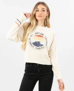 Rip Curl Ultimate Wave Crop Long Sleeve In White Shirt