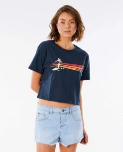 Rip Curl WoGolden State Crop Tee Shirt In Navy Blue (Nv