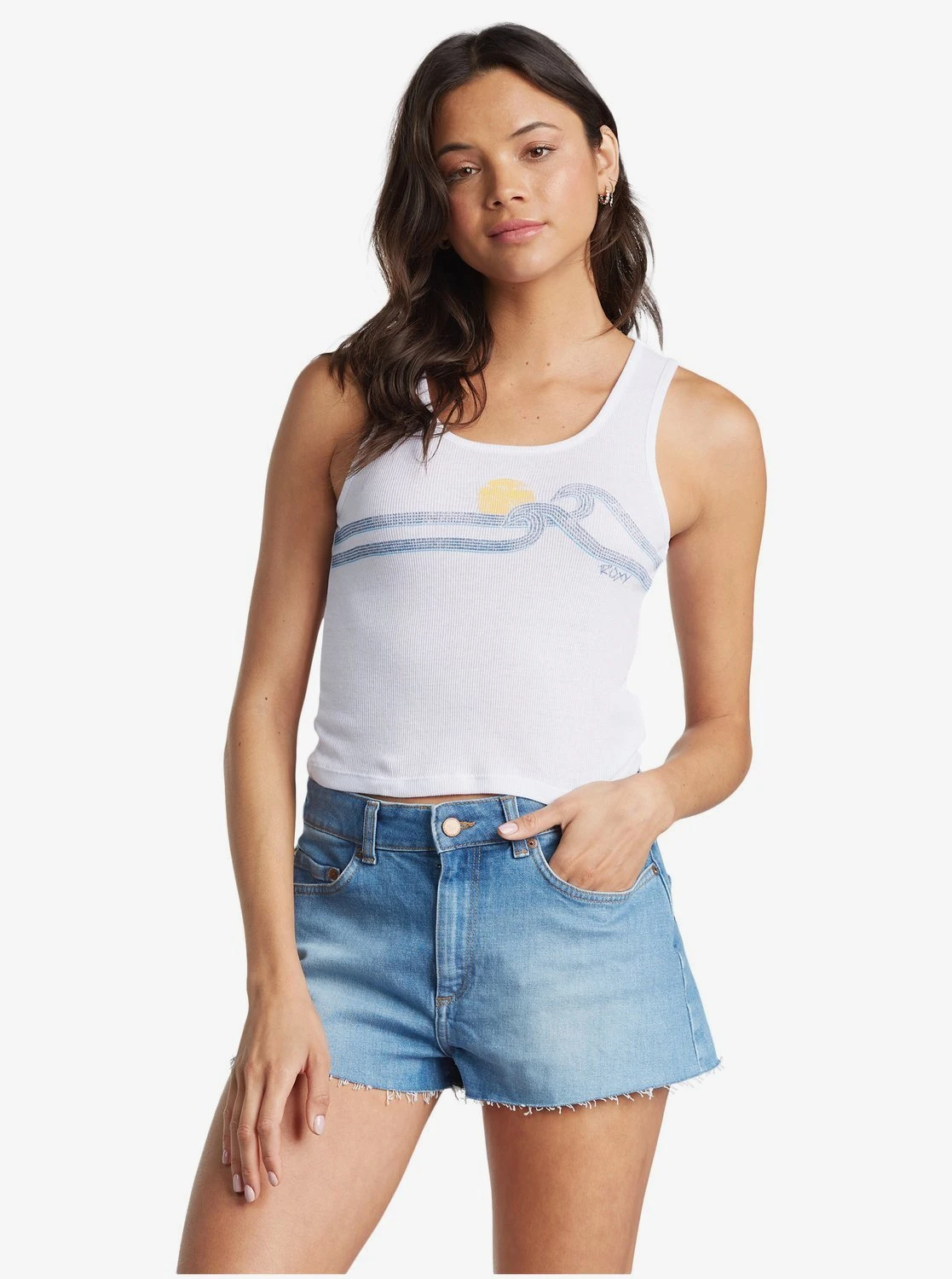 Roxy Double Wave Cropped In White Tank Top 3 Roxy Double Wave Cropped In White Tank Top