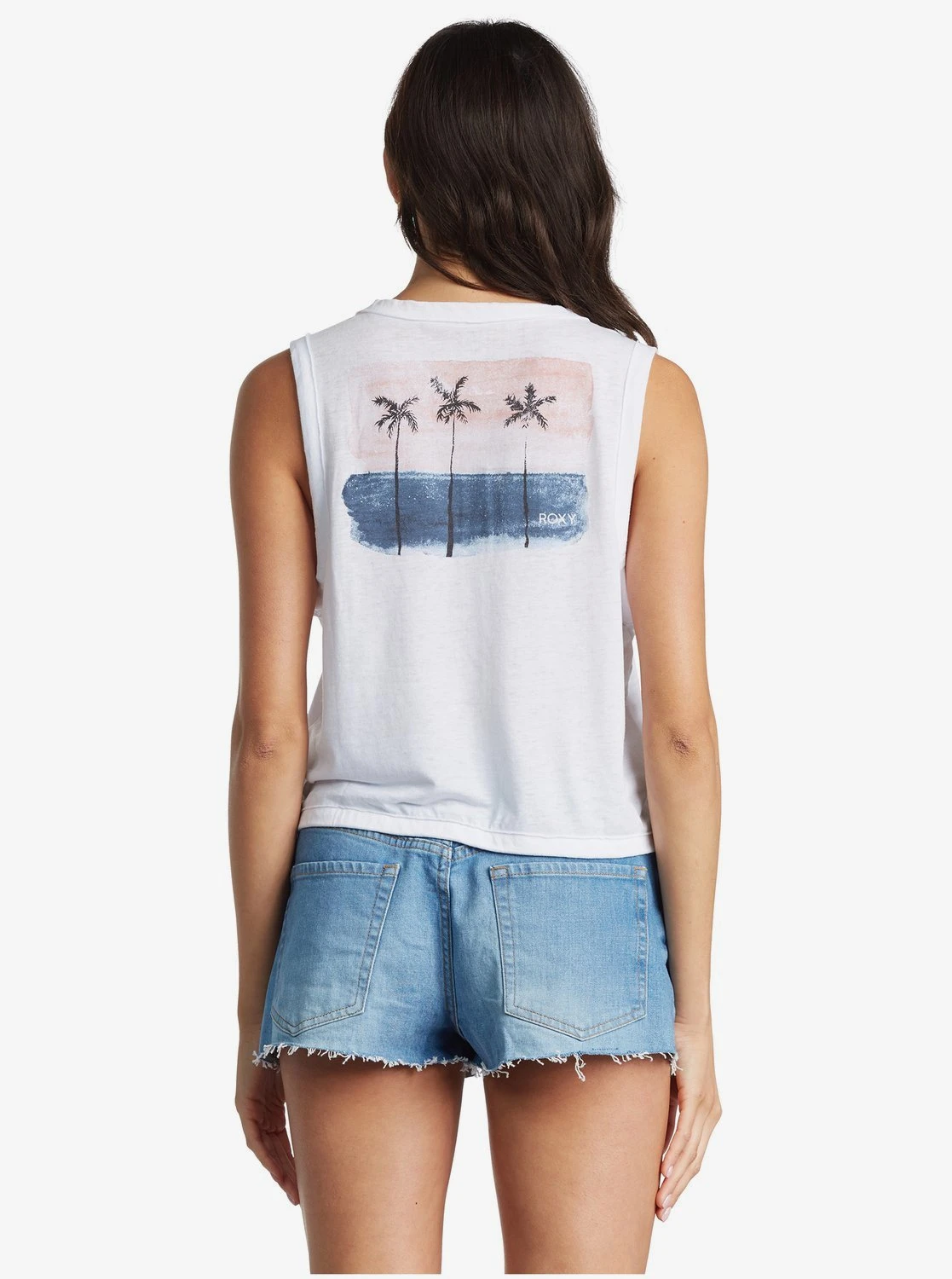 Roxy Palm Trees Painting V-Neck Crop Top In White Shirt 3 Roxy Palm Trees Painting V-Neck Crop Top In White Shirt