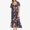 Roxy Bright Daylight Short Sleeve Maxi In Mood Indigo Vertigo (Bsp6) Dress