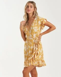 Billabong Wrap And Roll In Gold Dress
