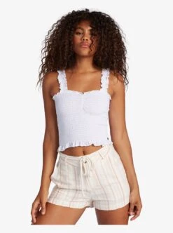 Roxy Sunday Mind Smocked Strappy In White Tank Top